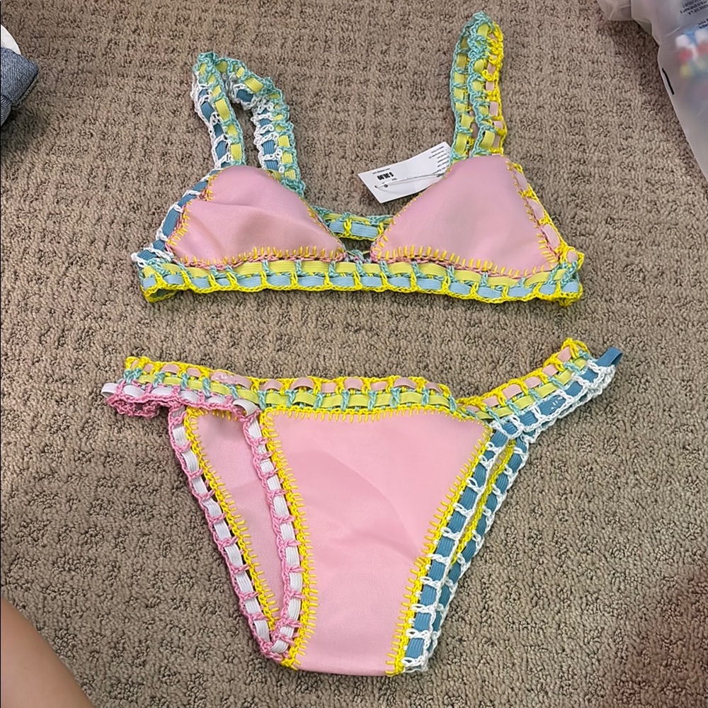 Colorful Crochet Trim Bikini Set